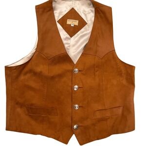 Billy Martins NY Suede Vest Mens 46 Brown Silver Buffalo Buttons Western Cowboy